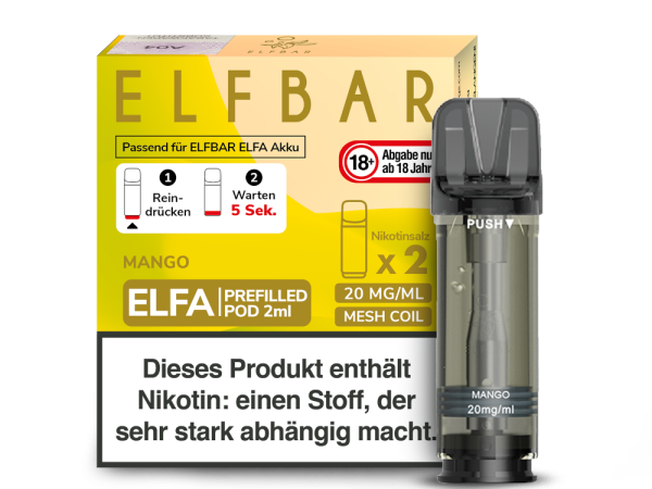 Mango Elf Bar Elfbar Elfa Pods Pod 20mg mit Nikotin Vape E-Zigarette Shisha Liquid 