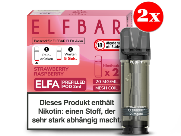 Elf Bar Elfbar Elfa Pods Pod 20mg mit Nikotin Strawberry Rasperry Erdberre Himbeere Vape E-Zigarette fruchtig süß 