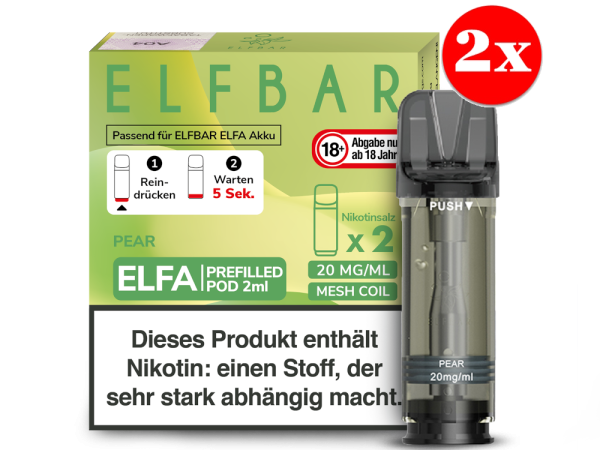 Pear Birne Elf Bar Elfbar Elfa Pods Pod Liquid 20mg mit Nikotin Vape E-Zigarette Shisha