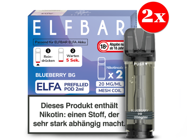 Blueberry BG Blaubeere süß fruchtig herzhaft Elf Bar Elfbar Elfa Pods Pod 20mg mit Nikotin Vape E-Zigarette Shisha