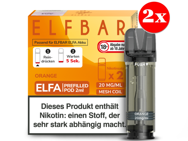 Orange Elf Bar Elfbar Elfa Pods Pod 20mg mit Nikotin Vape E-Zigarette Shisha Liquid